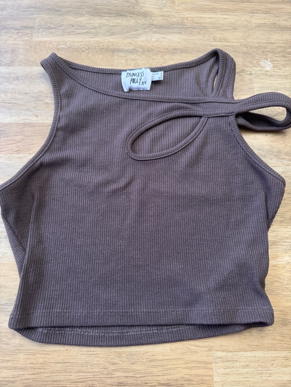 Princess Polly Chocolate Brown Ribbed Cutout Crop Tank